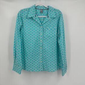 JC Penney Womens Top Size PL‎ Teal Embroidered Eyelet Cottagecore Modest